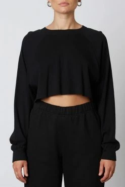 NIA Raglan Ribbed Black Tee Tops