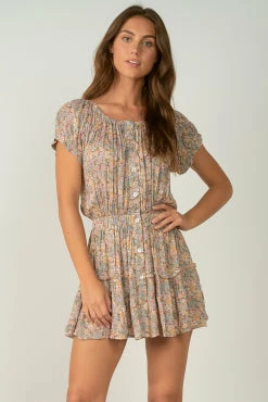 Elan Off The Shoulder Floral Print Tiered Dress