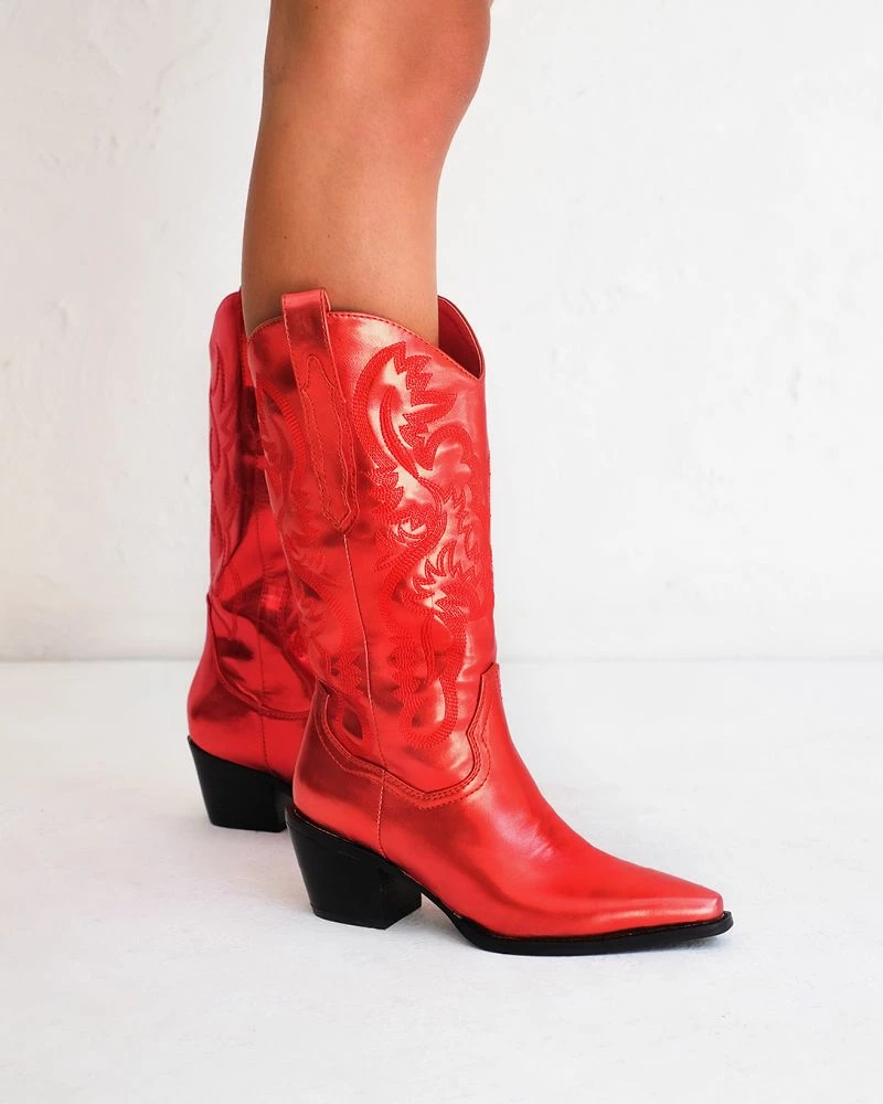Billini Shoes Danilo Red Metallic Cowboy Boot 4 Billini Shoes Danilo Red Metallic Cowboy Boot