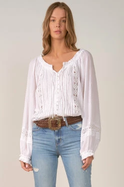 Elan Embroidered Lace Ruffle Top