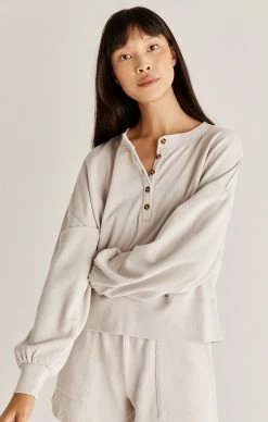 ZSupply Tops Hana Soft Grey Henley Sweatshirt