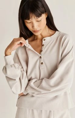 ZSupply Tops Hana Soft Grey Henley Sweatshirt