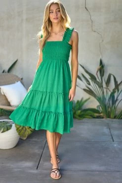 Davi & Dani Dresses Monet Smocked Green Midi Dress