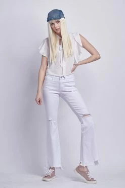 Flying Monkey Bottoms Hudson MR Distressed White Flare Jean