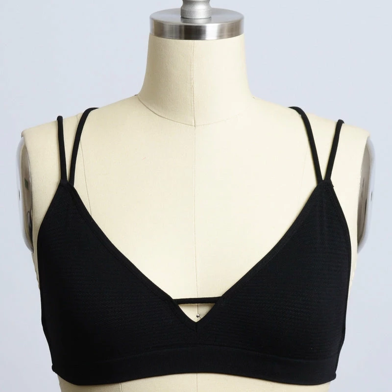 Leto Accessories Double Cross Strappy Back Black Bralette Tops 7 Leto Accessories Double Cross Strappy Back Black Bralette Tops