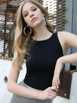 Nikibiki Rey Ribbed Black Highneck Crop Top