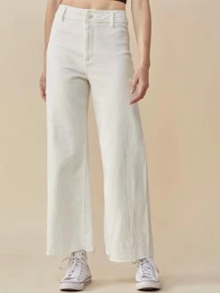 Miou Muse Bottoms Riff White Straight Wide Leg Denim Pant