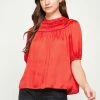 Strut And Bolt Bonita Puff Sleeve Red Satin Top