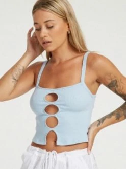 Motel Yusa Powder Blue Top Tops