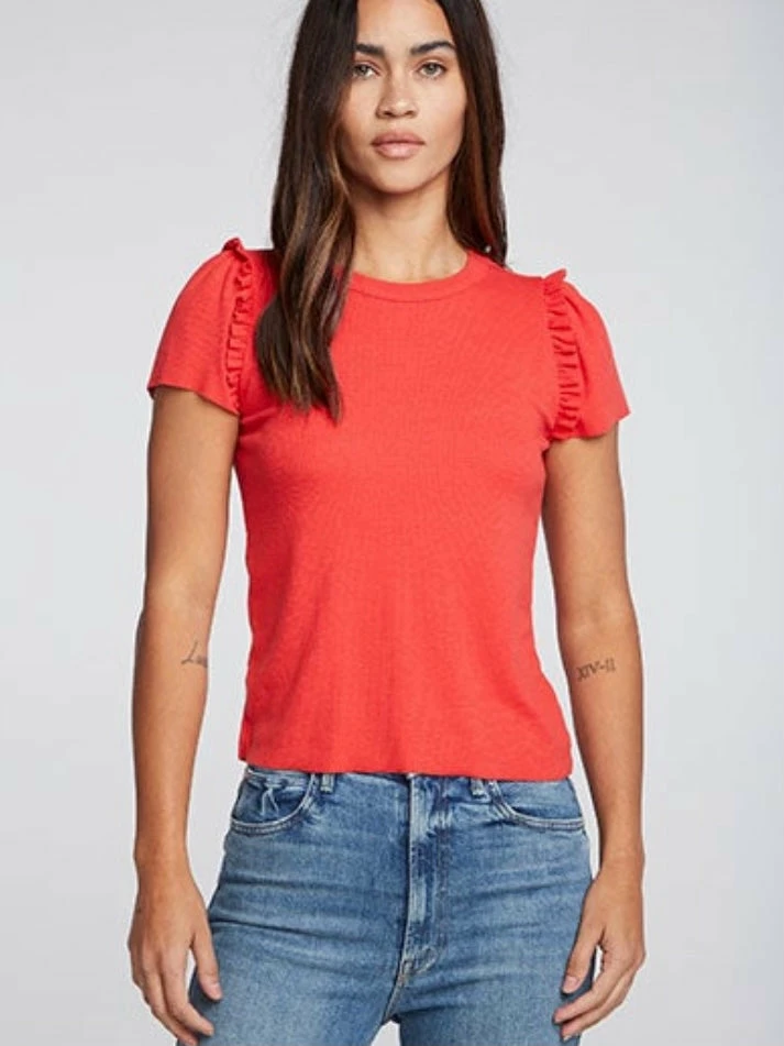 CHASER Tops Linen Punch Ruffle Puff Sleeve Tee 4 CHASER Tops Linen Punch Ruffle Puff Sleeve Tee