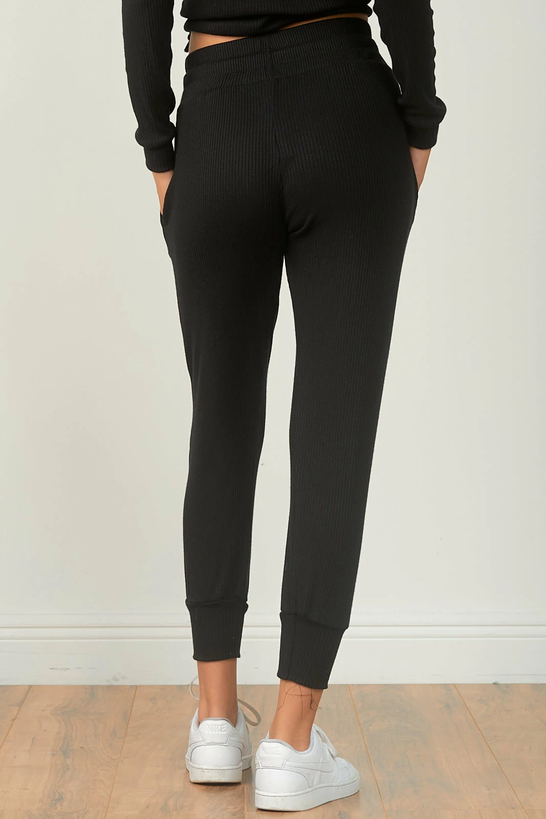 Elan Bottoms Wide Rib Black Knit Jogger 5 Elan Bottoms Wide Rib Black Knit Jogger
