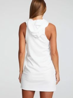 CHASER Sleeveless Hooded White Fleece Dress 9 CHASER Sleeveless Hooded White Fleece Dress