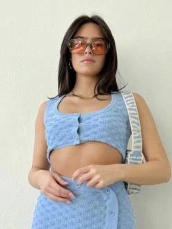 Bailey Rose Tops Janie Sky Blue Textured Sweater Crop Top