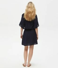 Michael Stars Katelyn Gauze Navy Ruffle Sleeve Dress