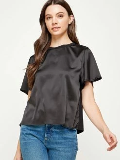 Strut And Bolt Starlet Black Satin Top Tops