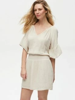 Michael Stars Katelyn Gauze Ecru Ruffle Sleeve Dress