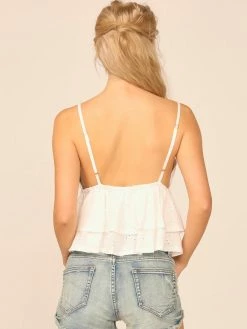 Vintage Havana Tops White Eyelet Ruffle Tank Top