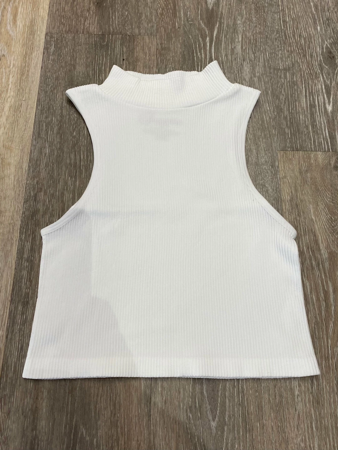 Suzette Sleeveless Mock Rib White Crop Top Tops 6 Suzette Sleeveless Mock Rib White Crop Top Tops