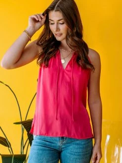 Veronica M. Split Neck Hot Pink Halter Top Tops