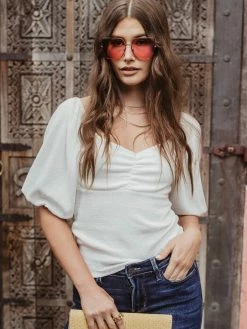 Veronica M. Tops White Monaco Puff Sleeve Ity Top