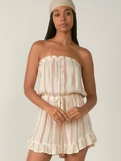Elan Natural Stripe Strapless Gauze Romper Rompers & Jumpsuits