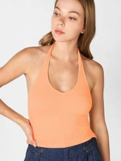 Nikibiki Tops Kami Ribbed Halter Cantaloupe Crop Top