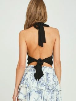 Vintage Havana Tops Black Crochet Halter Top