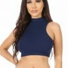 Suzette Tops Sleeveless Mock Rib Navy Crop Top 1 Suzette Tops Sleeveless Mock Rib Navy Crop Top
