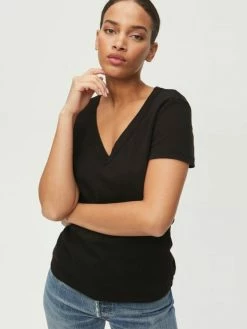 Michael Stars Nico Black Rib V-Neck Tee