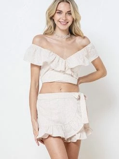 ILLA ILLA Joelle Taupe Seersucker Set Tops