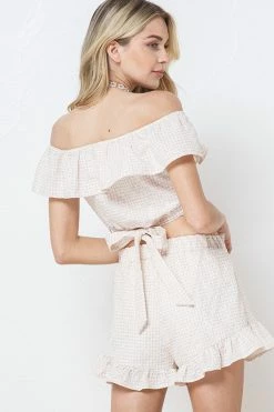 ILLA ILLA Joelle Taupe Seersucker Set Tops