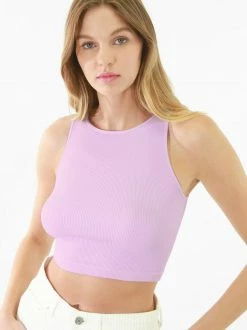 Nikibiki Rey Ribbed Fair Orchid Highneck Crop Top