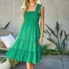 Davi & Dani Dresses Monet Smocked Green Midi Dress