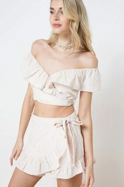 ILLA ILLA Joelle Taupe Seersucker Set Tops