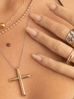 Sahira ACCESSORIES Two Tone Cross Necklace