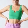 Signature 8 Tops Nola Rib Split Neck Green Crop Top