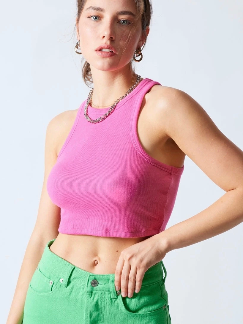 Signature 8 Delia Rib Racer Back Pink Crop Top 3 Signature 8 Delia Rib Racer Back Pink Crop Top