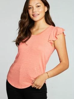 CHASER Linen Jersey Flutter Sleeve Tee