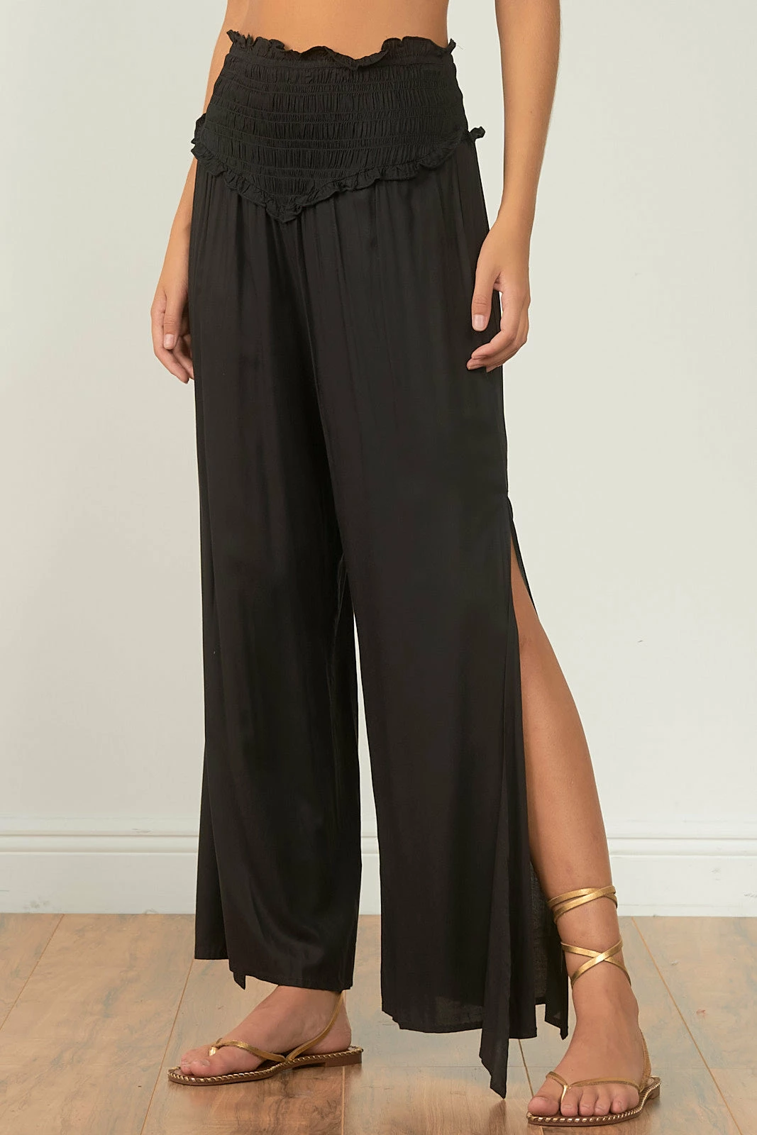 Elan Black Smocked Waist Wide Leg Pant 7 Elan Black Smocked Waist Wide Leg Pant