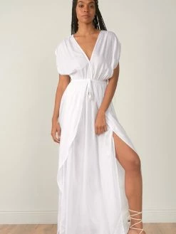 Elan Dresses White Deep V-Neck Maxi Dress