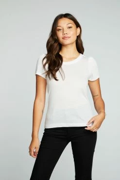 CHASER Tops Bella Jersey White Shirred Puff Sleeve Easy Tee