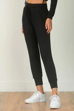 Elan Bottoms Wide Rib Black Knit Jogger