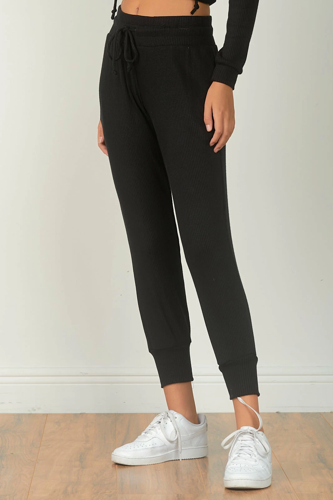 Elan Bottoms Wide Rib Black Knit Jogger 4 Elan Bottoms Wide Rib Black Knit Jogger
