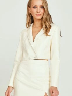 Vintage Havana Outerwear Faux Leather Cream Cropped Jacket