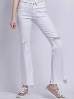 Flying Monkey Bottoms Hudson MR Distressed White Flare Jean