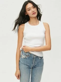 Michael Stars Paloma White Rib High Neck Tank Tops