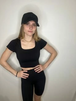 Nikibiki Tops Lia Short Sleeve Black Square Neck Crop Top 7 Nikibiki Tops Lia Short Sleeve Black Square Neck Crop Top