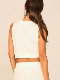 Vintage Havana White Terry Cloth Surplice Smocked Waist Top Tops