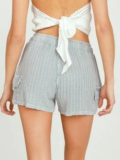 Vintage Havana Bottoms Fog Blue Textured Stripe Short