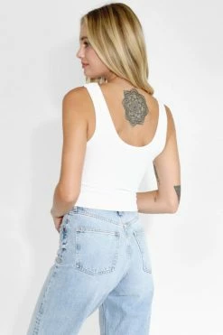 Nikibiki Tops Cali Reversible White Herringbone Crop Top